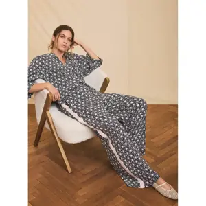 Mint Velvet Navy Geometric Print Wide Trousers